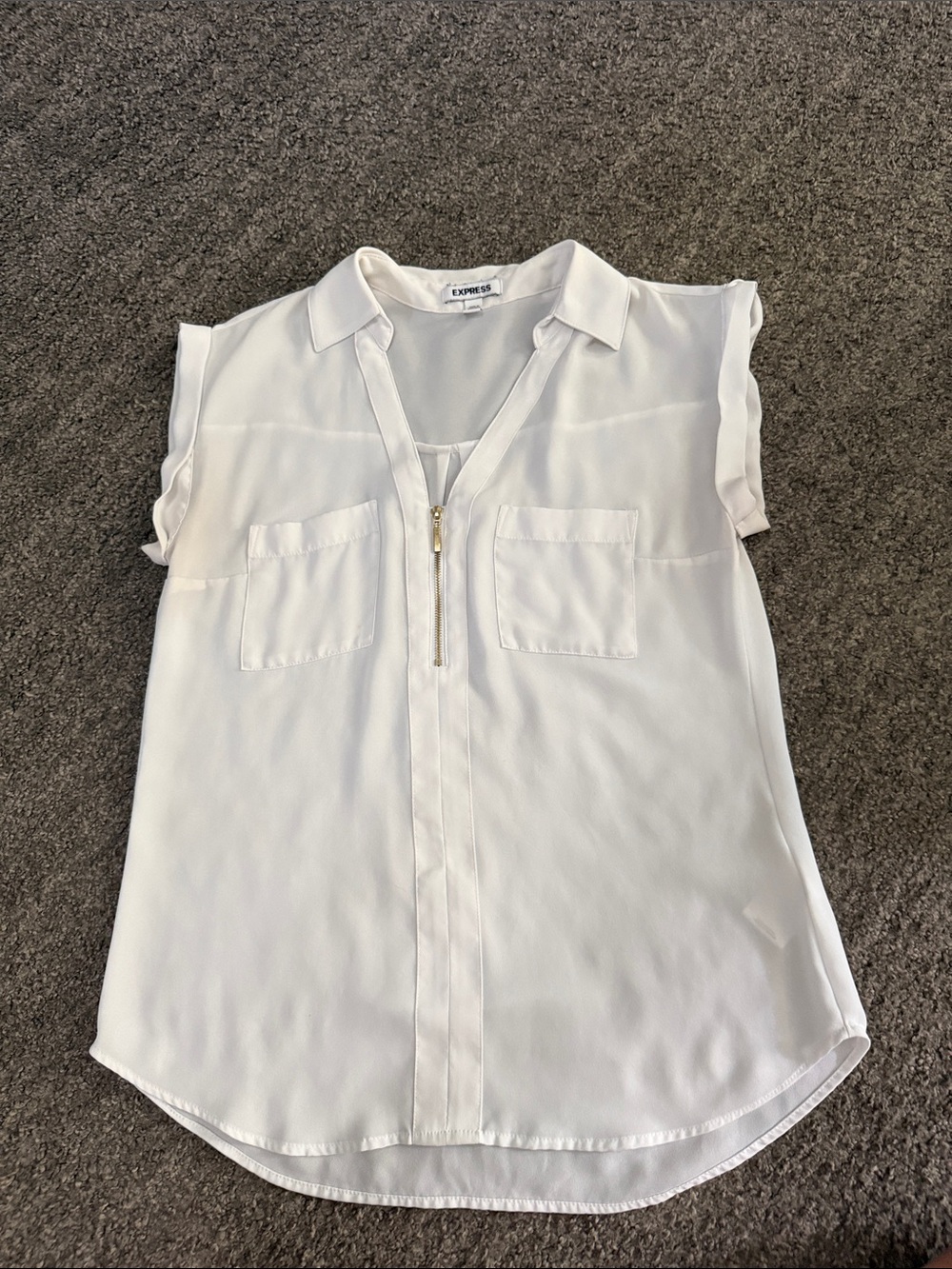 Express White Zip-Front Cap Sleeve Blouse